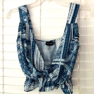 PrettyLittleThing Crop Top Y2K Blue White SZ 2